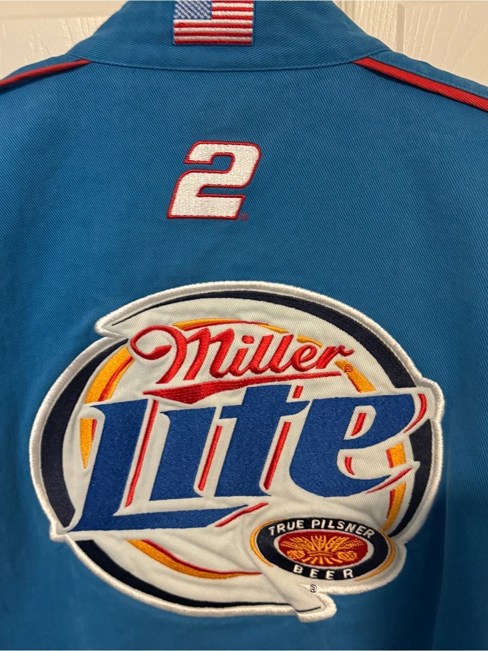 Vintage Kurt Busch Miller Lite Racing Jacket - Blue White Red Logo